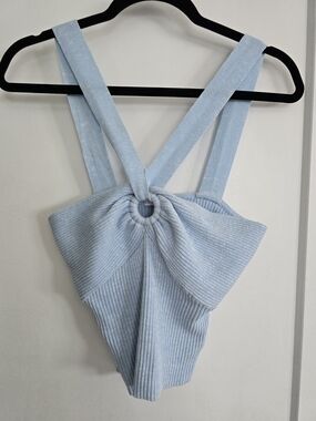 Lucy Paris Blue Ribbed Knit Halter Top Size L